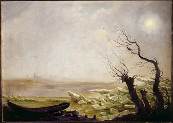 Båd fanget i isflager (olie på lærred)