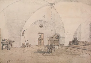Et interiør på Tiberias, 1859 (blyant og vask på papir)