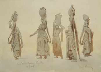 Kvindelige vandbærere, Nazareth, 1859 (blyant og vask på papir)
