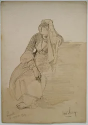 Studie af en siddende dame, Nazareth, 1859 (blyant og wc-vask på papir)