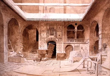 Chan Chaleel Carpet Bazaar i Kairo, 1858 (blyant og brun vask på papir)