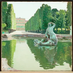 Det smukke springvand i Schönbrunns park -1910 ... (maleri på lærred)