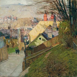 The House of Therese Krones i Dobling i Wien, ca. 1912-1914 (olie på lærred)