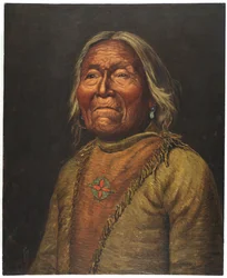 Nar-Ah-Kee Gie Etsu, Old Apache Scout (olie på lærred)