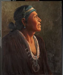 Ta-otza-begay, også kaldet Meguelito, Navajo Medicine Man (olie på lærred monteret på panel)