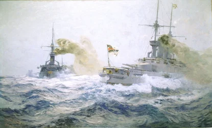Tysk flådemanøvre på åbent hav, ca. 1900 (olie på lærred)