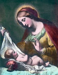 Madonna med barn. Maleri (udateret) af den italienske barokmaler Carlo Dolci (1616 - 1686). Billeddato: ca. 1900. Carl Simon-arkivet