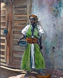 Marokko, kabylsk pige fra den etniske gruppe berberne, billeddato: ca. 1910. Carl Simons arkiv