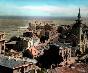 Rumænien, byen Constanța, en af de største havne ved Sortehavet. Udsigt til Den Store Mahmudiye-moské, billeddato: cirka 1920. Carl Simon-arkivet