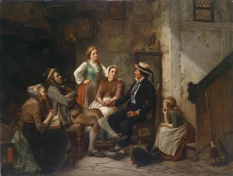 Retour du jeune marin - Den unge sømands tilbagevenden - Huebner, Carl Wilhelm (1814-1879) - 1859 - Olie på lærred - 79x105 - Privat samling