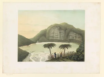 Udsigt over kratersøen Kawah Putih Kawa Patuha (titel på objekt) Atlas til at arbejde Java (serietitel på objekt) Atlas af plader indeholdende elleve maleriske udsigter, tilhørende værket Java, dets form, dets vegetation og indvendige konstruktion