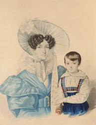 Portræt af Anna Platonovna Plautina 1808-1886 med sin søn, 1830
