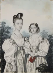 Portræt af søstrene Anna Petrovna 1822-1905 og Elena Petrovna 1824-1860 Ushakov, 1830
