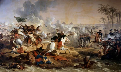 Kampagne (Ekspedition) af Egypten (1798-1801): "" Slaget ved pyramiderne den 21/07/1798"" Maleri af Antoine dit Carle Vernet (1758-1836) Boissy saint Leger fra 1700-tallet. Grosbois Slot