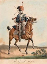 Engelsk husar, ca. 1815 (akvatint, farvet)