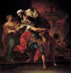 Troy War: "" Enee portant Anchise"" Maleri af Charles Andre (ou Carle) van Loo (1705-1765) Søn. 1,1x1,05 m