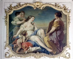 Venus ved hendes toilet (olie på panel)