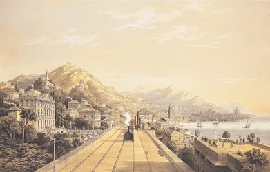 Frontispice fra "Udsigt over jernbanen mellem Torino og Genova", 1853