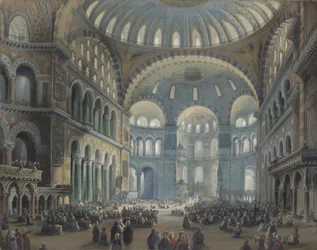 Interiør af Hagia Sophia i Konstantinopel