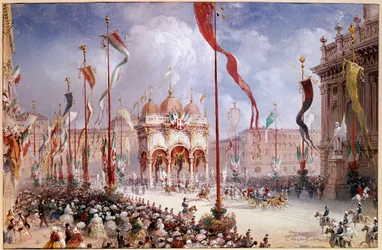 Risorgimento - Victor-Emmanuel II (Victor-Emmanuel) (Vittorio Emanuele) (1820-1878) ved åbningen af det italienske parlament den 02/04/1860 (olie på lærred)