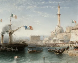 De franske tropper går i land i Genova i april 1859 (tempera)
