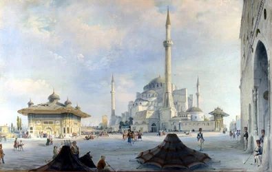 Moskeen i Konstantinopel: Saint Sophia (Hagia Sophia). Maleri af Carlo Bossoli