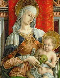 Madonna og barn, detalje fra SantEmidio polyptykon, 1473 tempera på paneldetalje af 76636