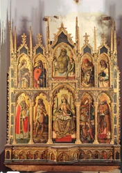 Madonna og barn med helgener, polyptykon (tempera på panel)