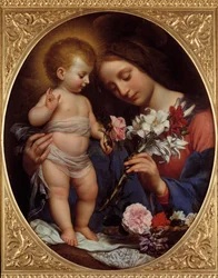 Jomfruen med liljen. Maleri af Carlo Dolci (1616-1686), 1642. H. 0,79 x 0,65 m, Montpellier, Musée Fabre