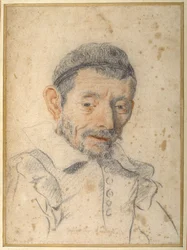 Kunstnerens skomager (rød og sort kridt på papir)
