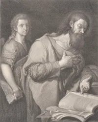 Saint Matthew, stående foran en bog til højre med en hånd på brystet, en anden mand være..., 1750-84