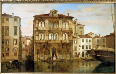 Maria Taglioni i en gondol foran sin bygning i Venedig, af Carlo Ferrari (1813-1871)