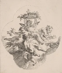 Putti holder blomster, 1725-75.