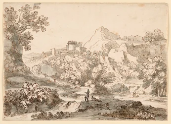 Tegning, Et landskab med by, 1750-1770