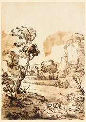 Tegning, Et pastoralt landskab, 1760-1780