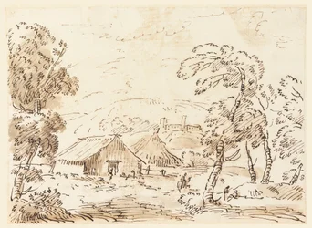 Tegning, En bondebolig og et slot i et bjergrigt landskab, 1762-1786