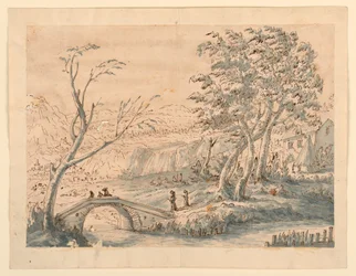 Tegning, Landskab med bro, 1770-1786
