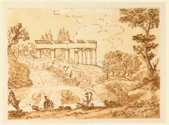 Tegning, Landskab med tempelruiner, 1770-1786