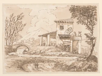 Tegning, Landskab med villa, 1750-60