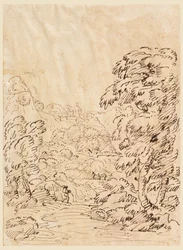 Tegning, vej til en bjergby, 1750-86