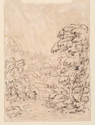 Tegning, vej til en bjergby, 1750-86