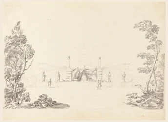Tegning, Skitse til en fontæne i en park, 1740