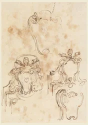 Tegning, Skitser til rammer og rosetter, 1758-69