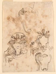Tegning, Skitser til rammer og rosetter, 1758-69