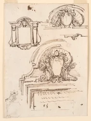 Tegning, Skitser til rammer til sakristiet i Peterskirken, 1740-58