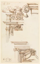 Tegning, to dørkasser, 1750-75