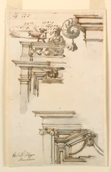 Tegning, to dørkasser, 1750-75