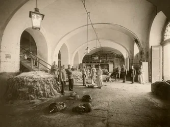 Interiør af den militære læderdepot, under den store krig (s/h foto)