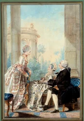 Monsieur og Madame de Saint Vast og Mademoiselle de Beauregard Akvarel af Louis Carrogis dit Carmontelle