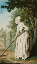 Hertuginden af Chaulmes, som gartner i en Allee, 1771